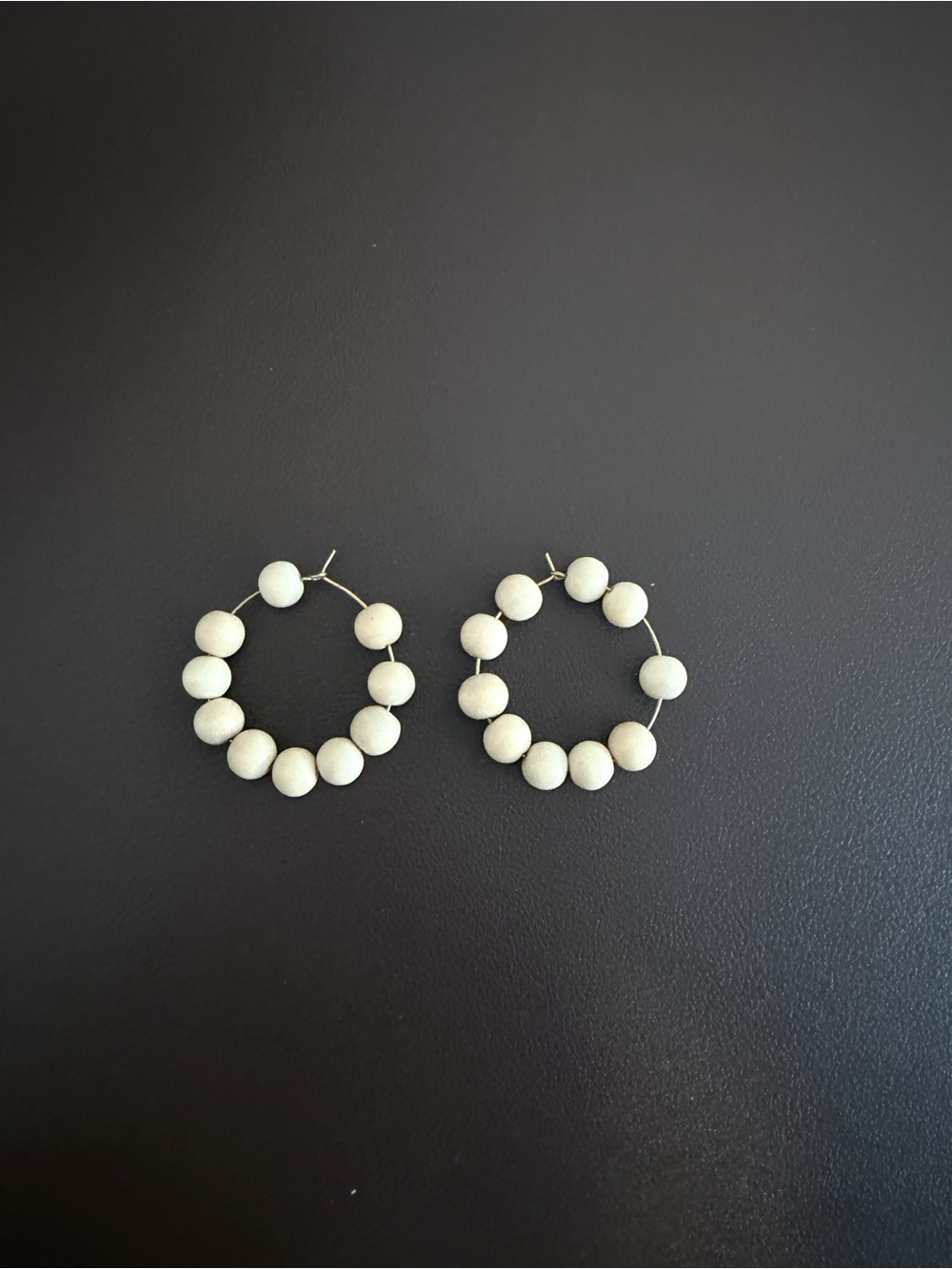 White Beaded Hoop Earrings - Unbranded